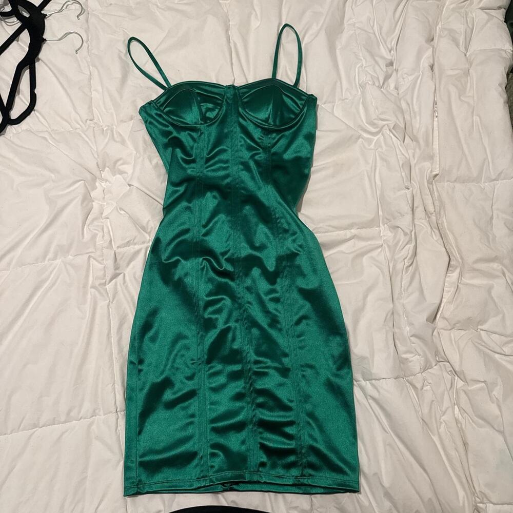 Green satin mini dress